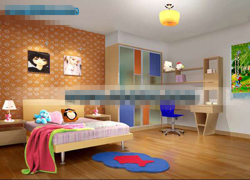 Orange lovely childrens bedroom 3d model