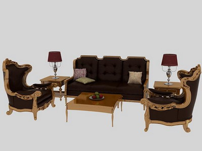 Furniture Model: 3-piece Victorian Unpholstered Sofa Suite 3Ds Max Model