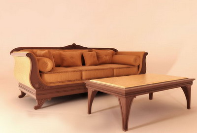 European Furniture Model: Leather Sofa and Coffee Table