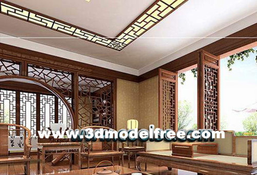 Traditional Chinese wooden living room