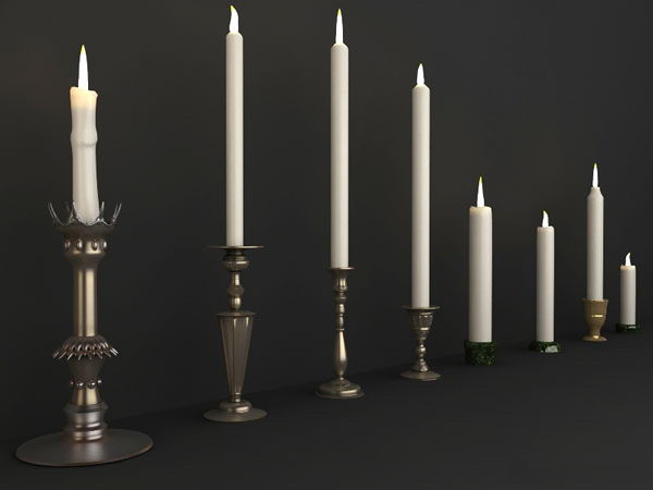 Delicate european-style candle 3D models