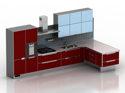 3D model of the whole kitchen red