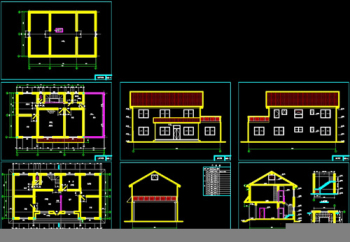 Two layers of small rural villa CAD building plans