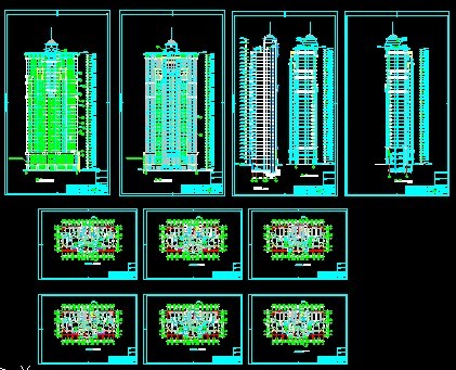 One ladder four high-level CAD building plans